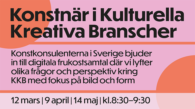 Konstnär i Kulturella Kreativa Branscher - textinfo på rosa/orange bakgrund